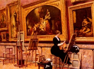 Au Musee Du Louvre - Les Murillo painting by Louis Beroud