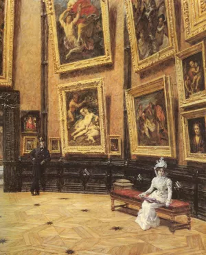 In The Louvre by Louis Beroud Oil Painting