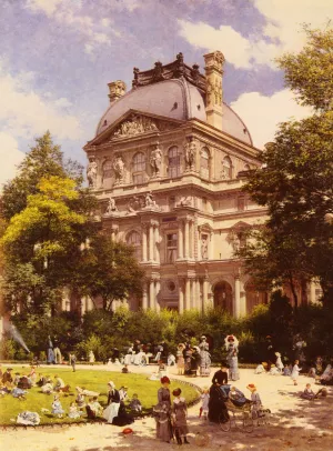 Les Jardins Du Carrousel Et Le Pavillon Richelieu A Paris Oil painting by Louis Beroud