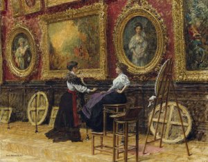 The Copyists In The Musee Du Louvre by Louis Beroud Oil Painting