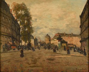 La place Saint-Michel a Paris by Louis Braquaval Oil Painting