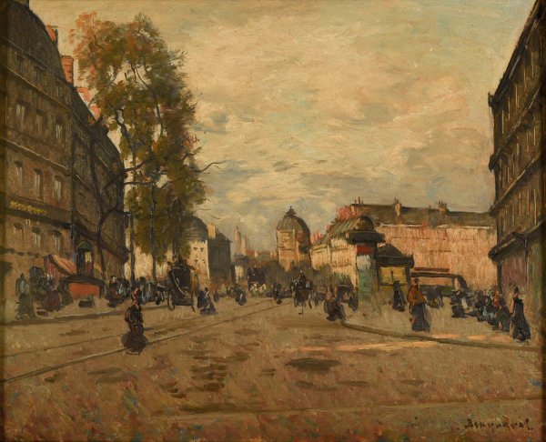 La place Saint-Michel a Paris by Louis Braquaval - Hand-Painted Oil Painting Reproduction