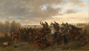 Bavarian and French Troops in the Turmoil of Battle by Louis Braun Oil Painting