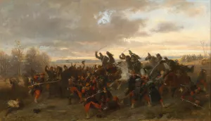 Bavarian and French Troops in the Turmoil of Battle by Louis Braun Oil Painting