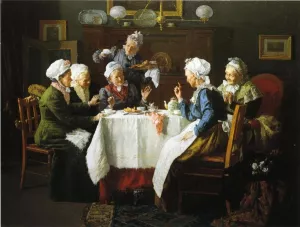 A Tea Party by Louis C. Moeller - Oil Painting Reproduction