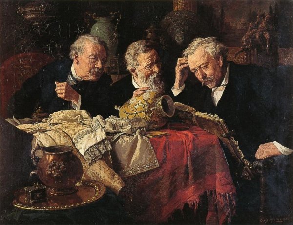 An Old Antique Volume also known as The Antique Dealers by Louis C. Moeller - Hand-Painted Oil Painting Reproduction