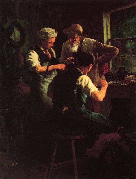 At the Blacksmith's by Louis C. Moeller - Hand-Painted Oil Painting Reproduction