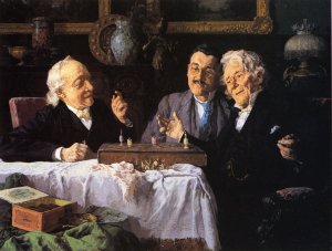 Chess Game by Louis C. Moeller Oil Painting