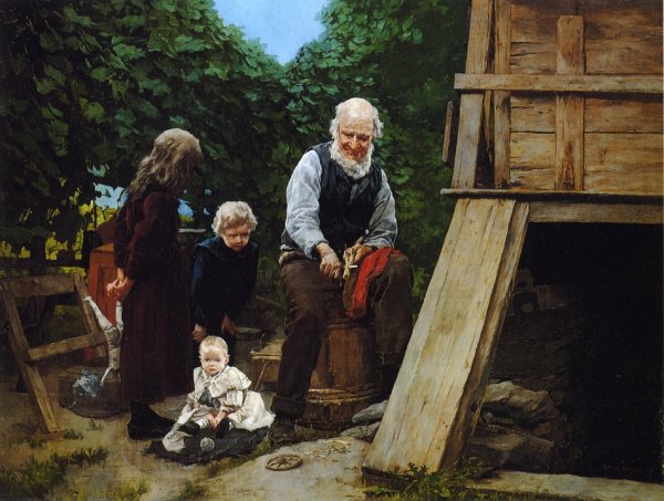 Grandfather's Pleasure by Louis C. Moeller - Hand-Painted Oil Painting Reproduction