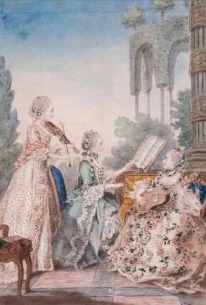 Les trois filles du compositeur Royer by Louis Carrogis Carmontelle Oil Painting
