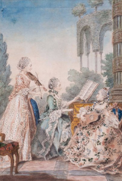 Main Product Photo of Les trois filles du compositeur Royer  Painting by Louis Carrogis Carmontelle