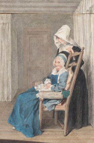 Marie Louise Petit At The Age Of 105, With Her Young Nurse by Louis Carrogis Carmontelle Oil Painting