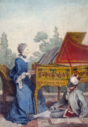 Mlle Desgots, de Saint Domingue, avec son negre Laurent by Louis Carrogis Carmontelle Oil Painting