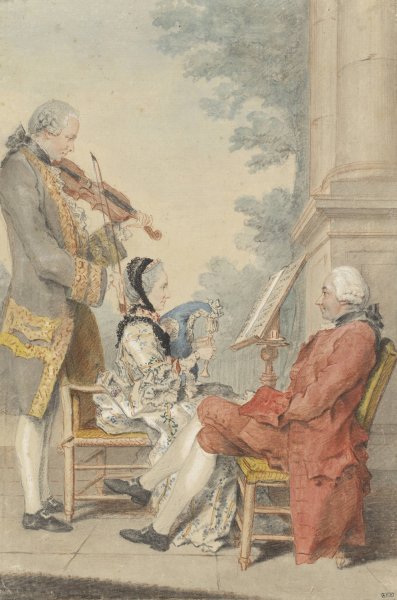 Monsieur And Madame Blizet With Monsieur Le Roy The Actor  by Louis Carrogis Carmontelle - Hand-Painted Oil Painting Reproduction
