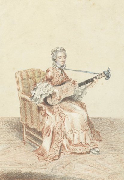 Portret van Madame de Montainville, gitaar spelend  by Louis Carrogis Carmontelle - Hand-Painted Oil Painting Reproduction