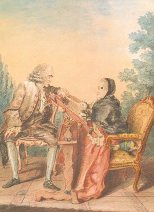 Seated Man with Woman at an Embroidery Frame by Louis Carrogis Carmontelle Oil Painting