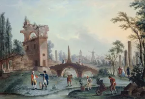 Vue des jardins de Monceau Oil painting by Louis Carrogis Carmontelle