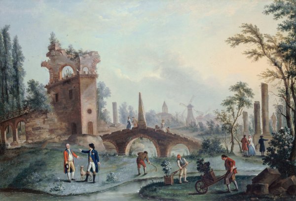 Main Product Photo of Vue des jardins de Monceau  Painting by Louis Carrogis Carmontelle