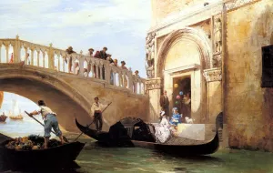 Le Depart pour la Promenade a Venise by Louis Claude Mouchot - Oil Painting Reproduction