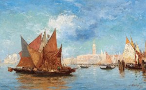 Venice, Fishing Boats in the Bacino di San Marco Oil painting by Louis Claude Mouchot