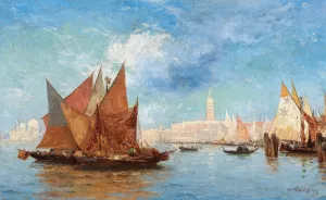 Venice, Fishing Boats in the Bacino di San Marco by Louis Claude Mouchot Oil Painting