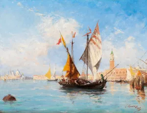 Venice, sail boats in the Bacino di San Marco by Louis Claude Mouchot Oil Painting