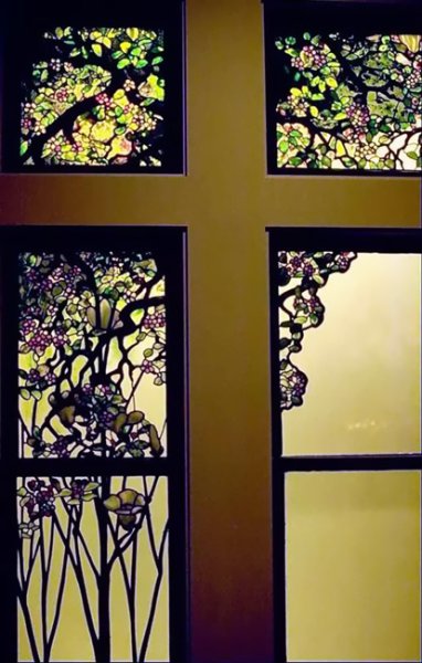 Main Product Photo of Apple Blossom and Magnolia Window Painting by Louis Comfort Tiffany