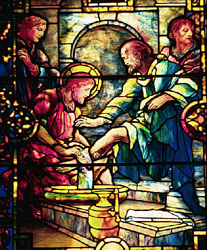 Main Product Photo of Jesus Washing the Feet of the Disciples Painting by Louis Comfort Tiffany