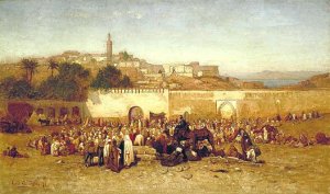 Market Day Outside the Walls of Tangiers, Morocco by Louis Comfort Tiffany Oil Painting
