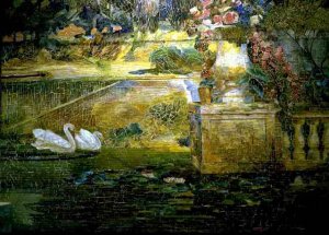 Mosaic Fountain Detail of Swans