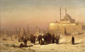 On the Way between Old and New Cairo, Citadel Mosque of Mohammed Ali, and Tombs of the Mamelukes by Louis Comfort Tiffany Oil Painting