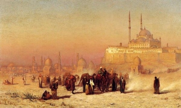 Main Product Photo of On the Way between Old and New Cairo, Citadel Mosque of Mohammed Ali, and Tombs of the Mamelukes Painting by Louis Comfort Tiffany