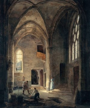 Vue interieure de l'eglise Saint-Benoit-le-Bestoune; la chapelle Saint-Pierre ou de la Tournelle by Louis Courtin Oil Painting