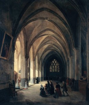 Vue interieure de l'eglise Saint-Benoit-le-Bestoune; la nef meridionale. by Louis Courtin Oil Painting