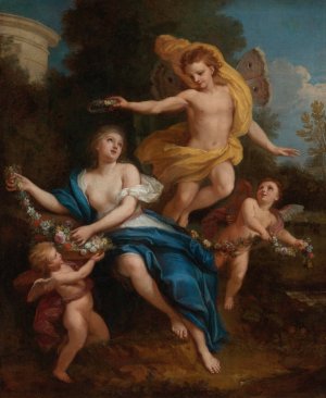 Zephyr Crowning Flora by Louis De Boullogne The Younger Oil Painting