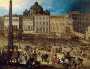 Vue de la place Saint-Pierre a Rome lors de l'election du Pape Clement VIII en 1592 by Louis De Caulery Oil Painting