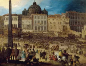 Vue de la place Saint-Pierre a Rome lors de l'election du Pape Clement VIII en 1592 by Louis De Caulery Oil Painting