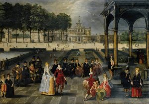 Elegant in the park of a classic palace by Louis De Caullery Oil Painting