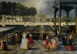 Elegant in the park of a classic palace by Louis De Caullery Oil Painting