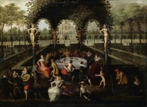 Venus, Bacchus and Ceres With Mortals in a Garden of Love by Louis De Caullery Oil Painting