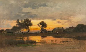 Abenddammerung am Weiher by Louis Douzette Oil Painting