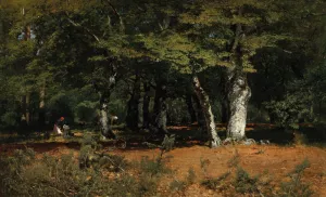 Mushroom Picking in a Forest by Louis Douzette Oil Painting