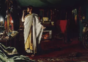 Mounet-Sully se maquillant dans sa loge avant une representation d'Odipe roi by Louis Edouard Fournier Oil Painting