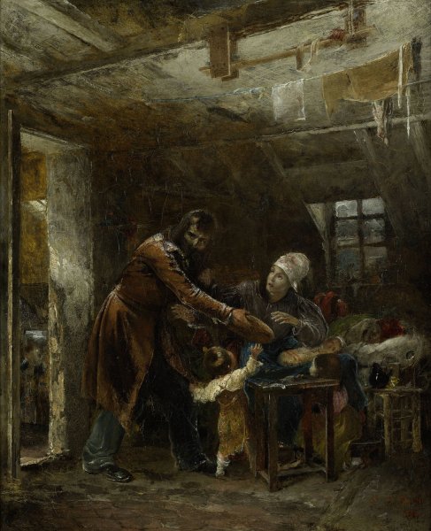 Claude Gueux rapportant a sa famille le pain vole  by Louis-Edouard Rioult - Hand-Painted Oil Painting Reproduction