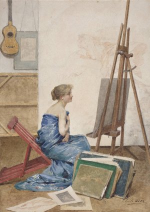 A Painter's Studio with a Model Wrapped in Japanese Silk by Louis Emile Adan Oil Painting