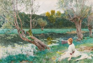 Jeune Fille Au Bord De L'etang by Louis Emile Adan Oil Painting