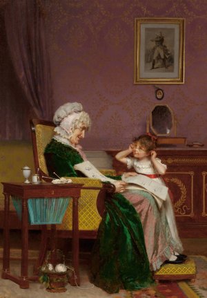 The First Lesson by Louis Emile Adan Oil Painting