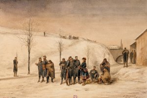 Soldats et cantiniere aux fortifications by Louis-Emile Benassit Oil Painting