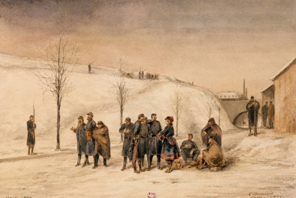 Soldats et cantiniere aux fortifications  by Louis-Emile Benassit - Hand-Painted Oil Painting Reproduction
