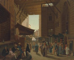 At the Bazaar, Cairo by Louis-Emile Pinel De Grandchamp Oil Painting